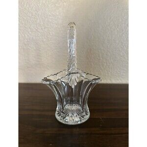 Duncan & Miller Glass Brides Basket Feather Handle Vintage 6” Tall